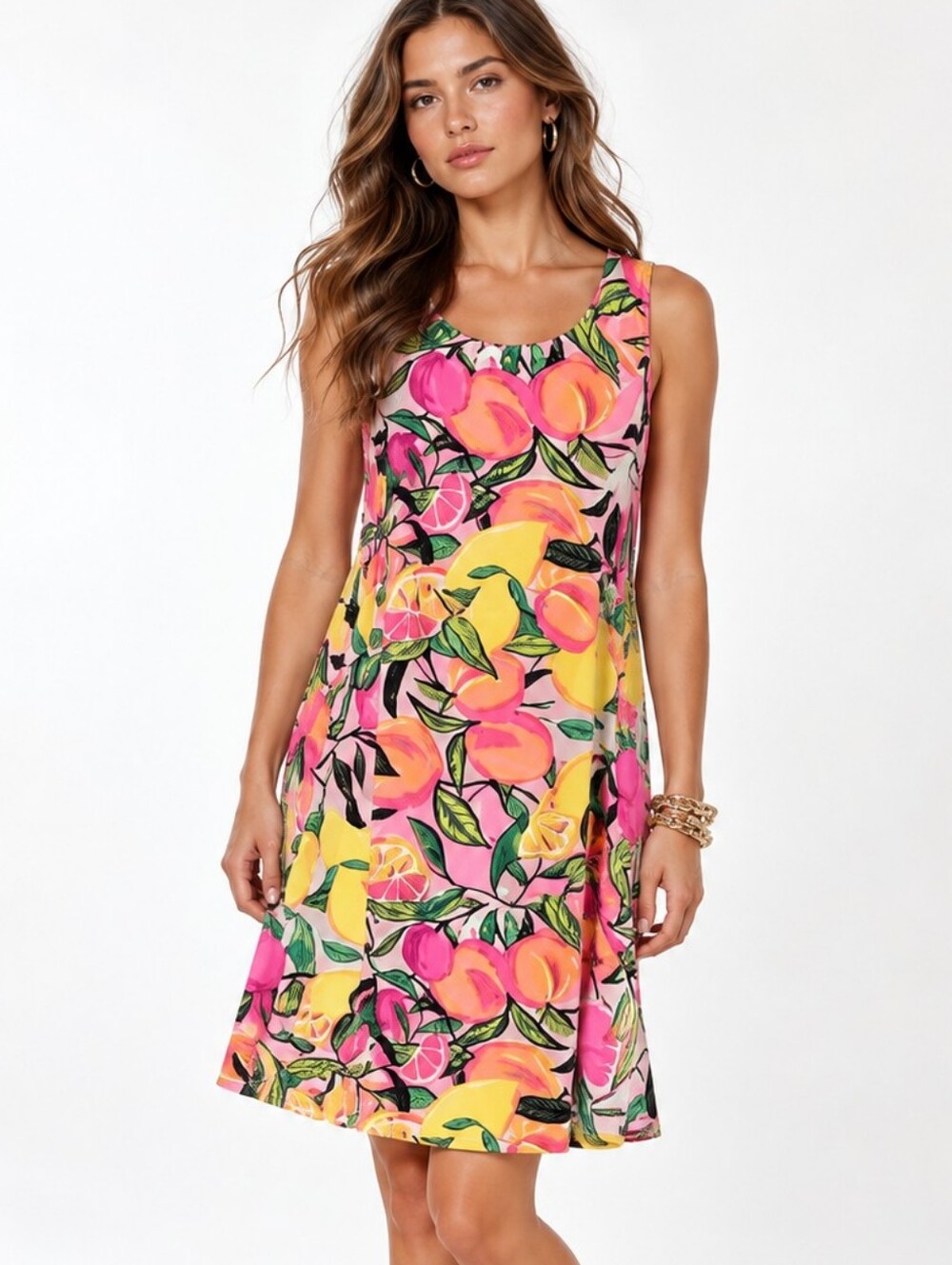 Pappagallo Dress Bright Fruit Print Sleeveless